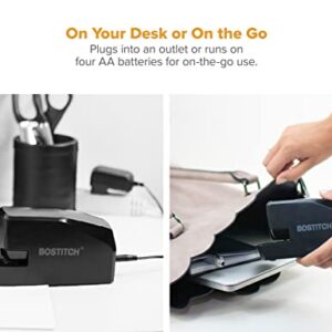 Bostitch Office Portable Electric Stapler, 20 Sheets, AC or Battery Powered, Black (MDS20-BLK)