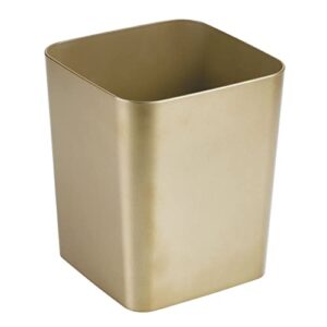 mDesign Square Shatter-Resistant Plastic Small Trash Can Wastebasket, Garbage Container Bin for Bathrooms, Powder Rooms, Kitchens, Home Offices - Soft Brass Finish