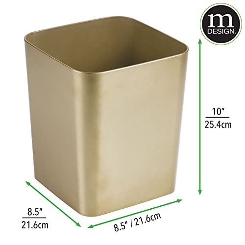 mDesign Square Shatter-Resistant Plastic Small Trash Can Wastebasket, Garbage Container Bin for Bathrooms, Powder Rooms, Kitchens, Home Offices - Soft Brass Finish