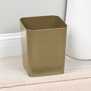 mDesign Square Shatter-Resistant Plastic Small Trash Can Wastebasket, Garbage Container Bin for Bathrooms, Powder Rooms, Kitchens, Home Offices - Soft Brass Finish