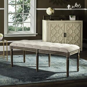 safavieh home collection rocha french brasserie tufted beige and rustic oak 19-inch wood bench