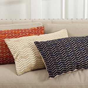 SARO LIFESTYLE Marcella Chevron Design Cotton Down Filled Throw Pillow, 14" x 22", Navy Blue