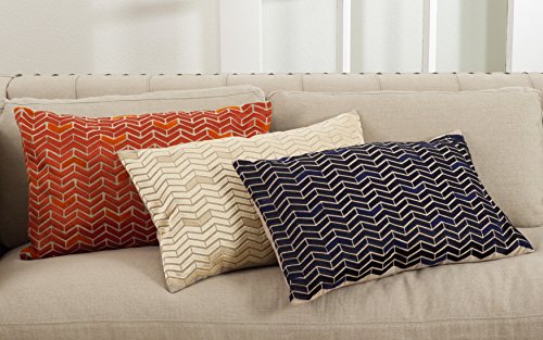 SARO LIFESTYLE Marcella Chevron Design Cotton Down Filled Throw Pillow, 14" x 22", Navy Blue