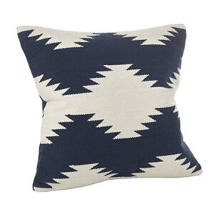 saro lifestyle collection kilim design down filled throw pillow, 20", navy blue