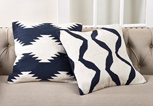 SARO LIFESTYLE Collection Kilim Design Down Filled Throw Pillow, 20", Navy Blue