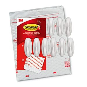 command medium designer hooks, damage free hanging wall hooks with adhesive strips, no tools wall hooks for hanging decorations in living spaces, 9 white hooks and 12 command strips