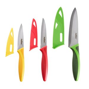 zyliss 3 piece value knife set with sheath covers, stainless steel