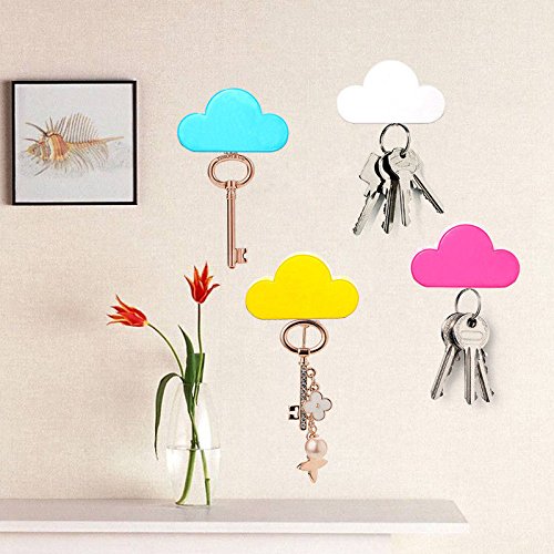 Pack of 4 Blue White Yellow Pink Creative Novelty Cute Cloud Shape Magnetic Magnets Key Holder Wall Keychains Hanger Home office Decoration