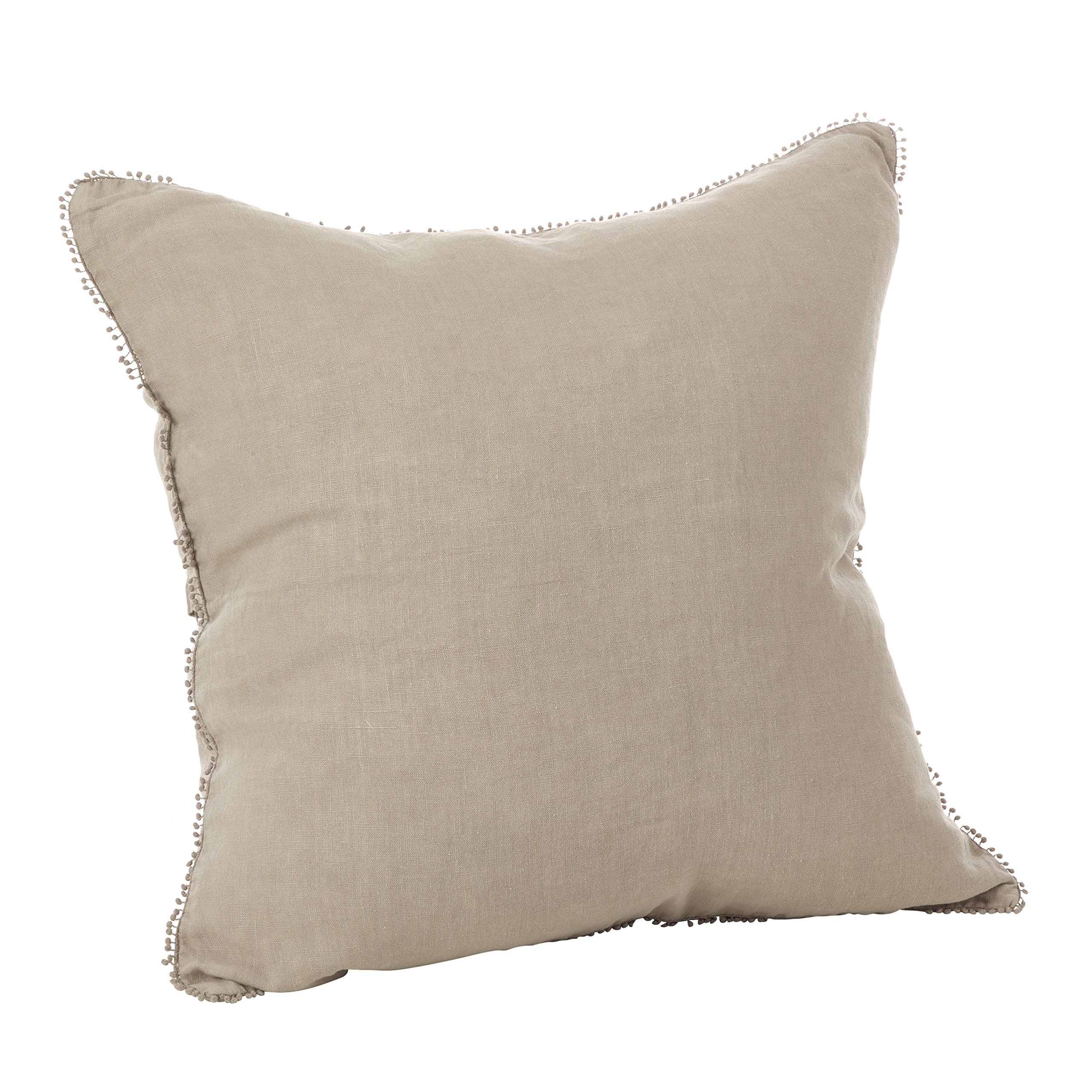 SARO LIFESTYLE Pomponin Collection Pom Linen Down-Filled Throw Pillow, 20", Natural
