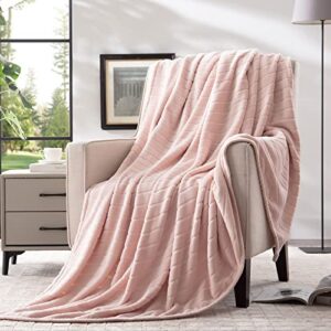 bertte plush throw blanket super soft fuzzy warm blanket | 330 gsm lightweight fluffy cozy luxury decorative stripe blanket for bed couch - 60"x 80", pink