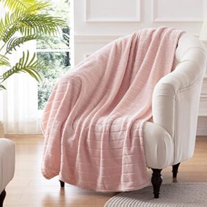 Bertte Plush Throw Blanket Super Soft Fuzzy Warm Blanket | 330 GSM Lightweight Fluffy Cozy Luxury Decorative Stripe Blanket for Bed Couch - 60"x 80", Pink