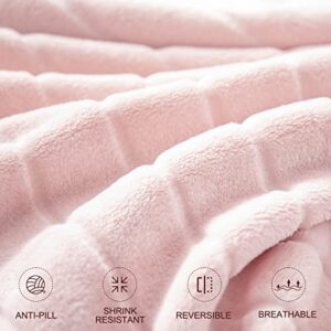 Bertte Plush Throw Blanket Super Soft Fuzzy Warm Blanket | 330 GSM Lightweight Fluffy Cozy Luxury Decorative Stripe Blanket for Bed Couch - 60"x 80", Pink