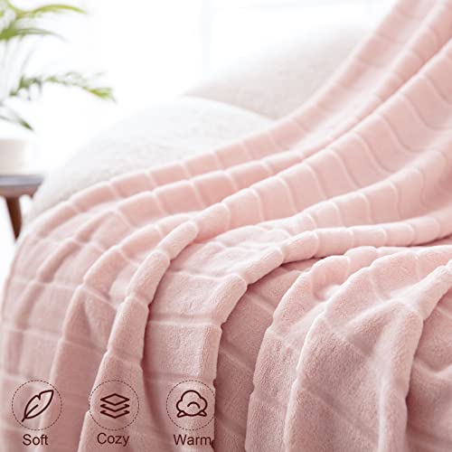 Bertte Plush Throw Blanket Super Soft Fuzzy Warm Blanket | 330 GSM Lightweight Fluffy Cozy Luxury Decorative Stripe Blanket for Bed Couch - 60"x 80", Pink