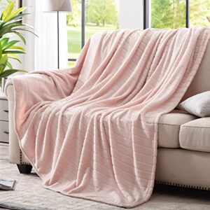 Bertte Plush Throw Blanket Super Soft Fuzzy Warm Blanket | 330 GSM Lightweight Fluffy Cozy Luxury Decorative Stripe Blanket for Bed Couch - 60"x 80", Pink