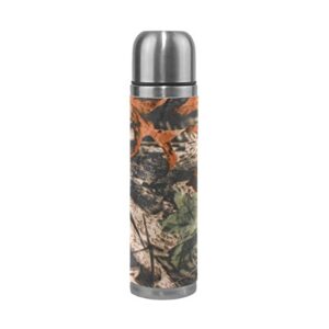 alaza real tree camouflage vacuum insulated stainless steel water bottle double wall construction leak proof thermos flask genuine leather cover 17 oz