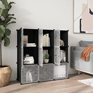 BASTUO Cube Storage Organizer, 9 DIY Plastic Closet Organizer Cabinet, Modular Bookcase Storage Shelves, Cube Organizer with Doors for Office, Livingroom, Black