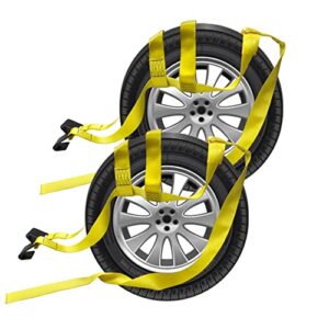 bang4buck 2 pieces tow dolly straps, universal adjustable tie down tow straps 15" to 20" rim size fits for demco kar kaddy dollys with 2 flat hooks (5" to 20" rim tow strap_yellow)