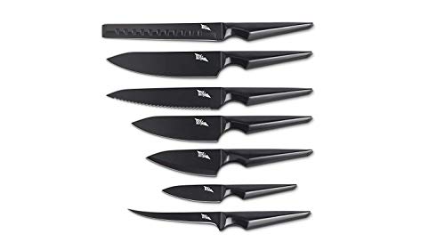 Edge of Belgravia GALATINE's Professional Chef Knives Set With Erogonomic Grip For Kitchen & Dining,Thick Blade,Stainless Steel (7pcs,Black)