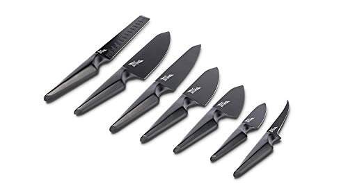 Edge of Belgravia GALATINE's Professional Chef Knives Set With Erogonomic Grip For Kitchen & Dining,Thick Blade,Stainless Steel (7pcs,Black)