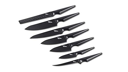 Edge of Belgravia GALATINE's Professional Chef Knives Set With Erogonomic Grip For Kitchen & Dining,Thick Blade,Stainless Steel (7pcs,Black)