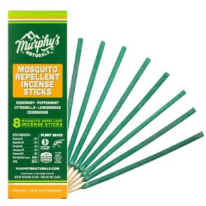 murphy’s naturals mosquito repellent incense sticks | deet free with plant based essential oils | 2.5 hour protection | 8 sticks per carton