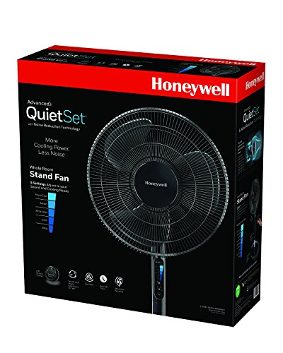 Honeywell HSF600B Advanced QuietSet 16” Whole Room Stand Fan, Black – Ultra Quiet Pedestal Fan with Remote Control, Oscillation and 5 Power Settings