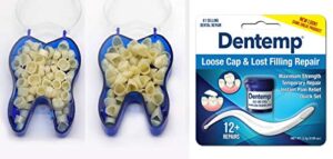 100 pcs mixed dental temporary crown kit anterior front and molar posterior + maximum strength dental temporary cement loose caps repair