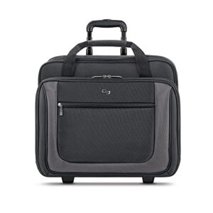 solo new york bryant rolling laptop bag, black/grey, 14" x 16.8" x 5" (pt136)