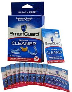 smartguard premium cleaner crystals –(110 cleanings)- removes stain, plaque & bad odor from dentures, clear braces, mouth guard, night guard & retainers.