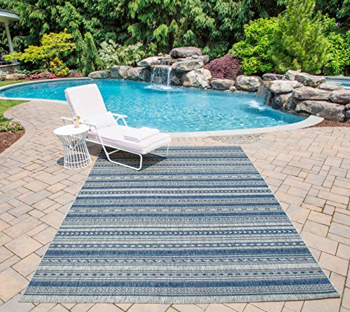 Novogratz by Momeni Villa Collection Tuscany Indoor Outdoor Blue Area Rug, 5'3" x 7'6" Sized Mat for Pool, Patio, Porch, Balcony, Kitchen, Bedroom, Livingroom and Home Office