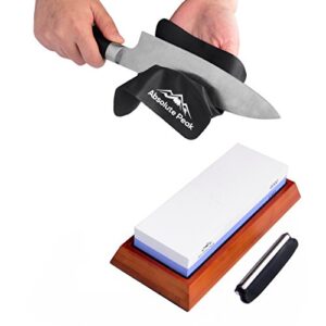 Best Whetstone Knife Sharpener Kit | 1000/6000 Grit Knife Sharpening Stone & Honing Stone | NonSlip Bamboo Base | Angle Guide, MicroFiber Polishing Cloth, & How to Sharpen a Knife eBook