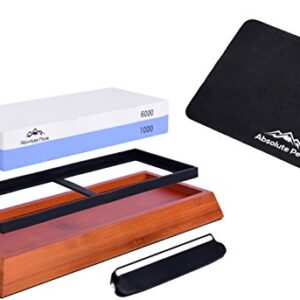 Best Whetstone Knife Sharpener Kit | 1000/6000 Grit Knife Sharpening Stone & Honing Stone | NonSlip Bamboo Base | Angle Guide, MicroFiber Polishing Cloth, & How to Sharpen a Knife eBook