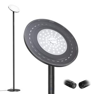 trond floor lamps for living room - 5000lm super bright led torchiere floor lamp with 5-level dimmable, 5500k natural daylight modern tall standing lamp reading light, 30mins timer for home office