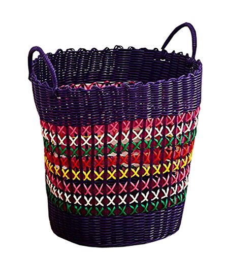 MYtodo Plastic Woven Basket Toy Basket Dirty Clothes Hollow Storage Basket Laundry Barrels (Purple)