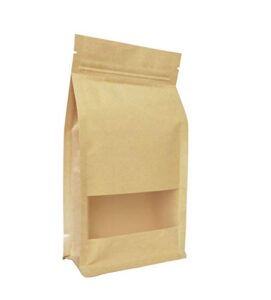 couga mall 50 pcs universal kraft paper packing bag, zip lock stand up storage pouch package bag with clear window for storing snacks, beans, seeds and tea leaves(6.3"10.2")