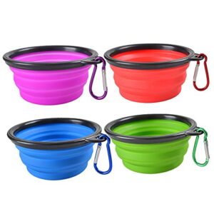 collapsible dog bowls, portable foldable dogs cats travel water food bowls with carabiner clip for walking, traveling,hiking (4 pack)
