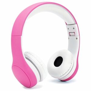 kptec [volume limited kids safety foldable on-ear headphones with mic, volume controlled at max 93db to prevent noise-induced hearing loss (nihl), passive noise reduction, wired earbuds,pink