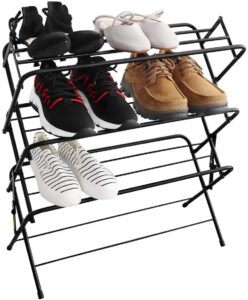 zenree 4 tier shoe rack holder/shelf organizer - stackable storage corner closet racks, for cabinet dorm entryway garage hallway, matt black