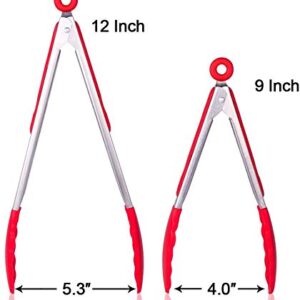 Uigos Kitchen Cooking Food Tongs Stainless Steel With Silicone Heads Locking Clip 2 Piece  (9" & 12")