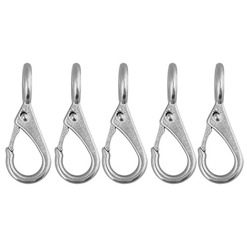 5pcs 304 Stainless Steel Silver Spring Loaded Fixed Eye Boat Snap Hook (0#)