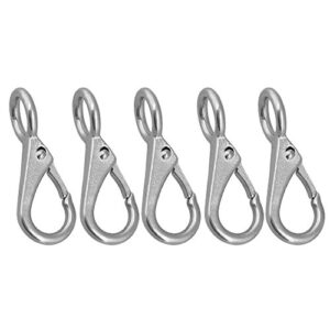 5pcs 304 Stainless Steel Silver Spring Loaded Fixed Eye Boat Snap Hook (0#)