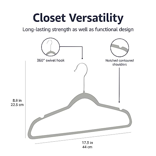 Amazon Basics Slim, Velvet, Non-Slip Suit Clothes Hangers, Gray/Silver - Pack of 50