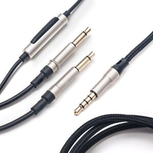 meze audio | 1.2m cable with mic & remote for 99 classics walnut silver | 3.5mm male to dual ts mono 3.5mm male connector plug | kevlar reinforced fabric | oxygen-free copper