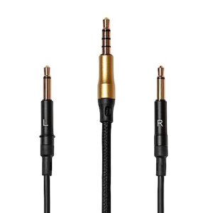 meze audio | 3m cable for 99 classics walnut gold | 3.5mm male to dual ts mono 3.5mm male connector plug | kevlar reinforced fabric | oxygen-free copper