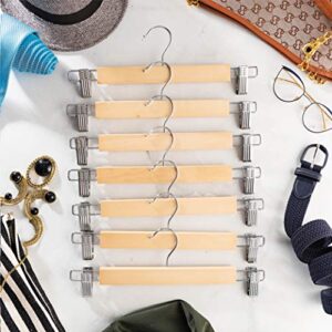 High-Grade Wooden Pants Hangers with Metal Clips Grip Clip Pants Hanger, Smooth Finish Solid Wood Jeans/Skirt Hanger, 360° Swivel Hook - Clip Hanger for Pant, Skirts, Slacks - 10 Pack, Natural