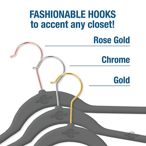 Closet Complete Ultra-Thin No Slip Velvet Pants and Skirt Hangers with Clips, 5 Pack Chrome Hook, Heather Gray