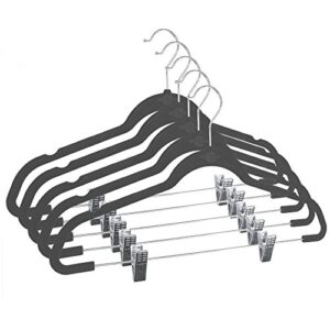 closet complete ultra-thin no slip velvet pants and skirt hangers with clips, 5 pack chrome hook, heather gray