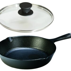 Lodge Seasoned Cast Iron Skillet with Tempered Glass Lid (8 Inch) - Cast Iron Frying Pan with Lid Set