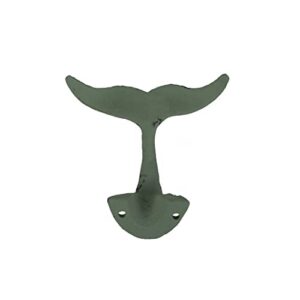 Zeckos Set of 4 Verdigris Green Finish Cast Iron Whale Tail Wall Hooks Nautical Décor 4.5 Inches Long