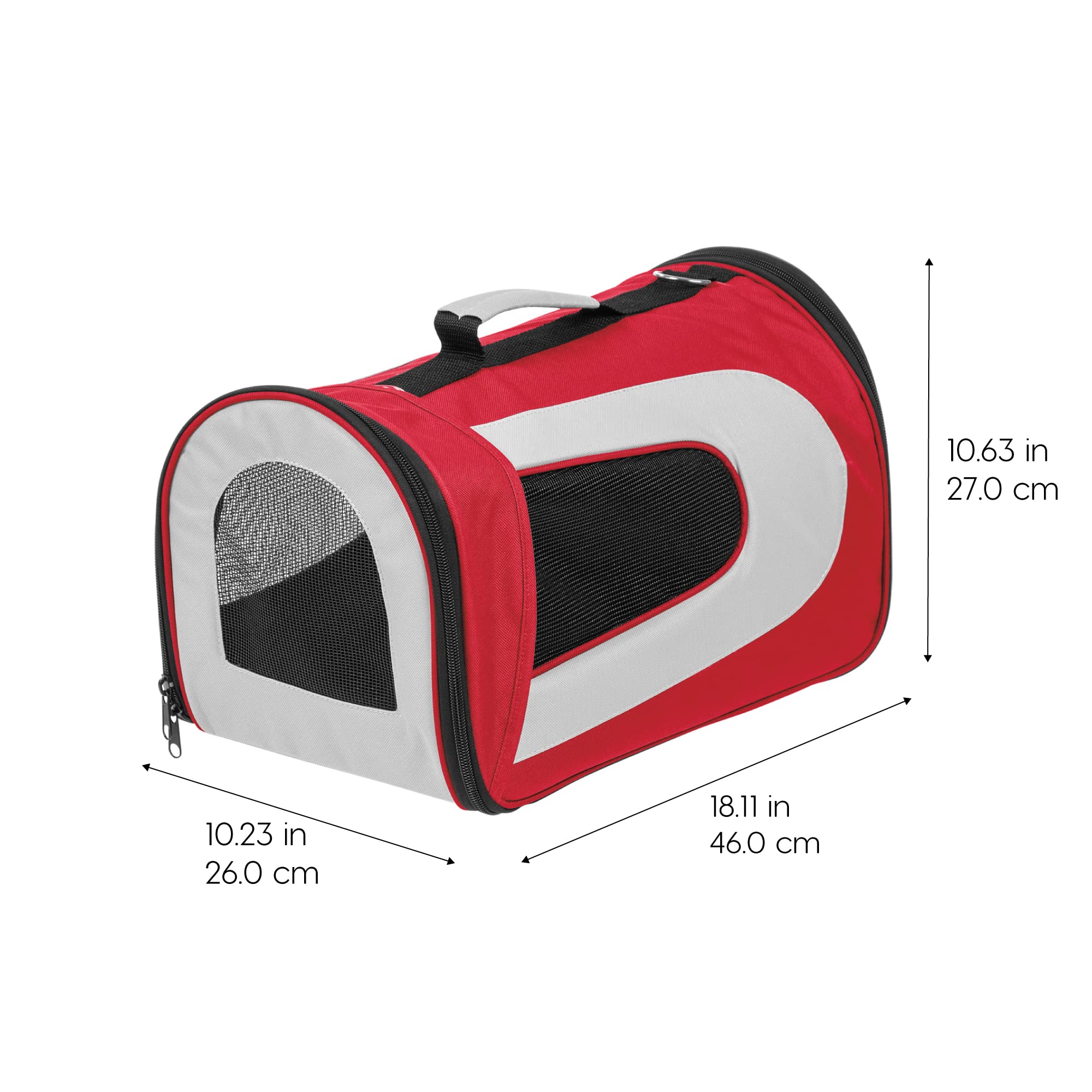 IRIS USA Large Soft Sided Carrier with Shoulder Strap, Sturdy Collapsible Water Resistant Cat Dog Pet Carrier with Padded Bottom and Top Handle for Travel Road Trip, Red